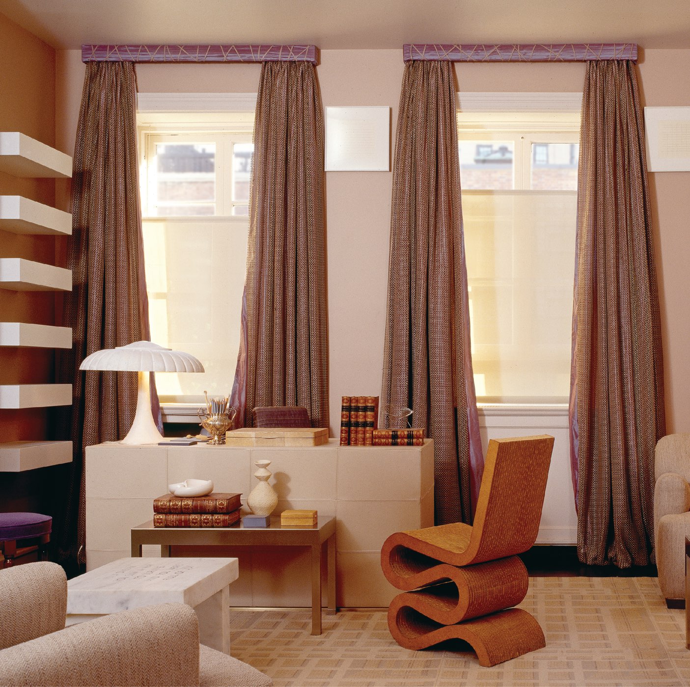 model condo modern living room and drapery